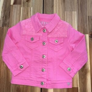🩷❤️Guess Kids Pink Jean Jacket Lace Detail 2T